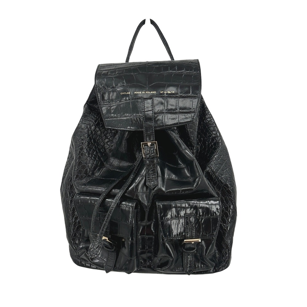 Chylak Big Backpack Glossy Black Crocodile Embossed Leather Poland No 61/06/19